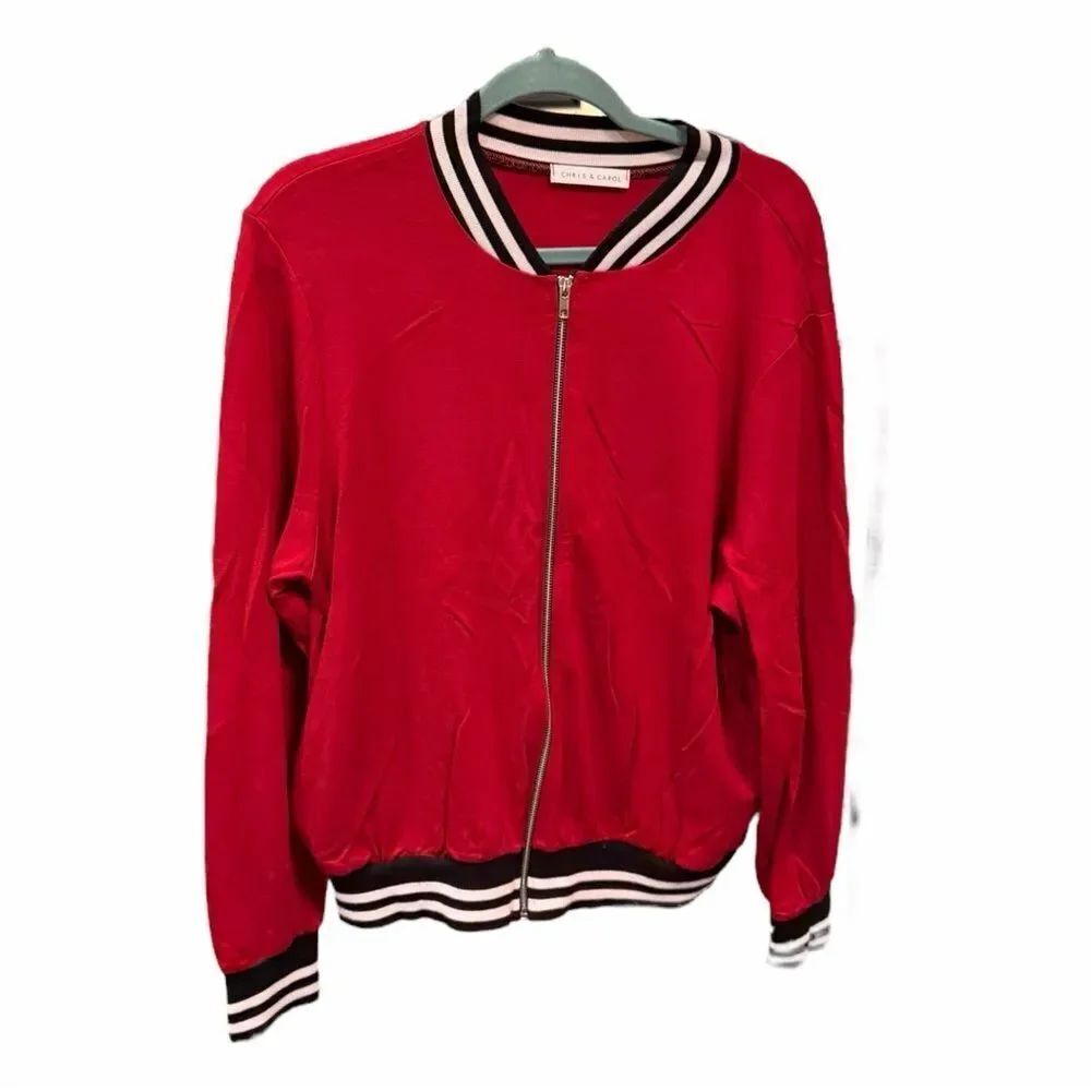 Chris & Carol Scarlet Jacket with Monochrome Striped Collar